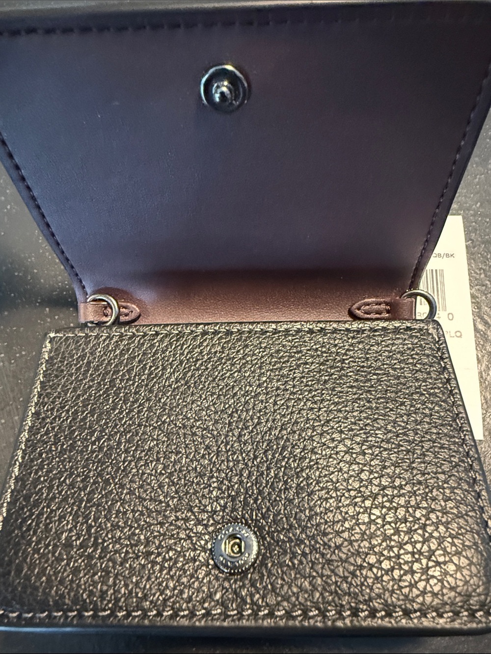 Coach Black Pebbled Leather Floral Appliqué Compact Wallet with Pink Accents - Picture 10 of 12